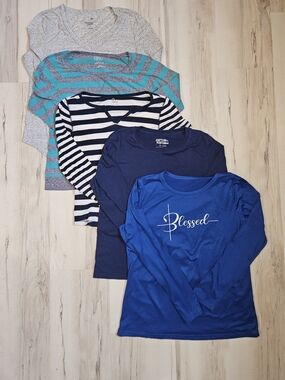 5pc Women’s Pajama Lounge Shirt Bundle M/L SO Striped Tees Sleepwear Lot